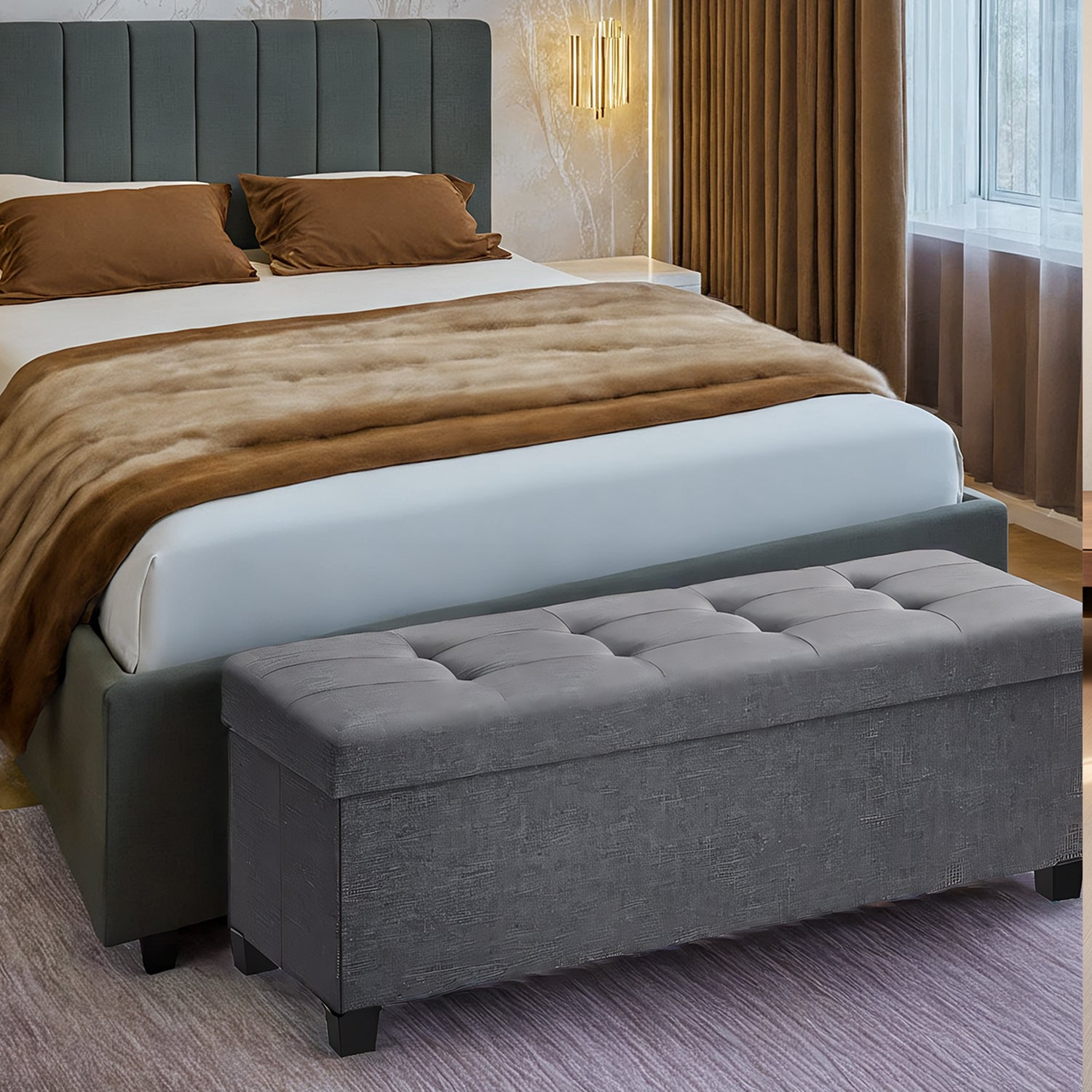 Storage Ottoman with Foldable, Non-Slip, Easy Assembly, 110cm