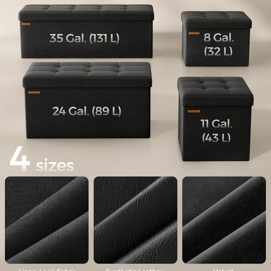 Storage Ottoman with Space-Saving, Foldable, 300kg, Velvet - product gallery image 3