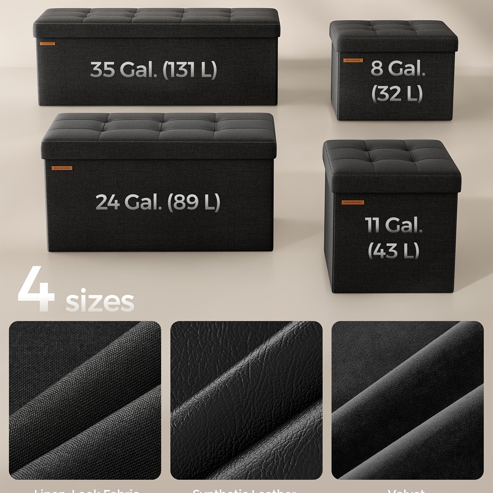 Storage Ottoman with Space-Saving, Foldable, 300kg, Velvet - product gallery image 3