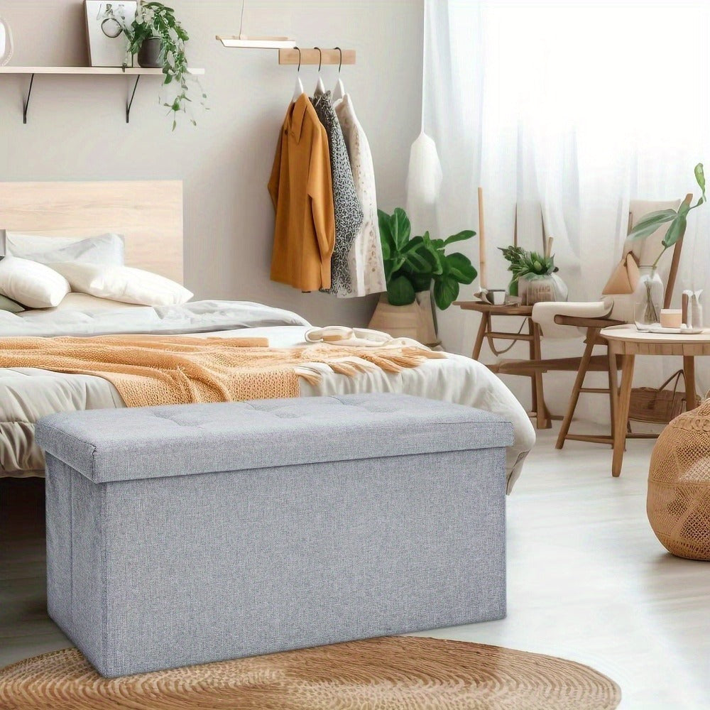 Storage Ottoman with Space-Saving, Foldable Bench Lid 76x38x38cm Extra Seat - product gallery image 2