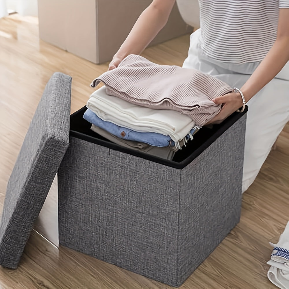 Storage Ottoman with Space-Saving, Foldable, Collapsible in Grey Makeup Organiser Padded - product gallery image 5