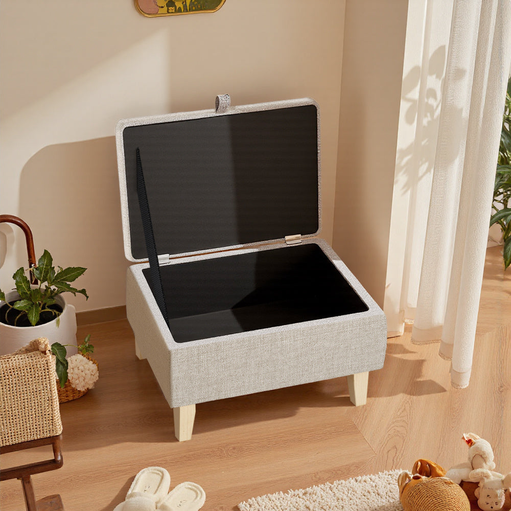 Storage Ottoman with Wood, Linen Footstool Hidden Compartment Padded Seat - product gallery image 11