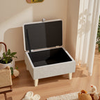 Storage Ottoman with Wood, Linen Footstool Hidden Compartment Padded Seat - product gallery image 11