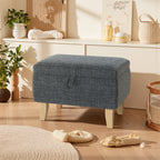 Storage Ottoman with Wood, Linen Footstool Hidden Compartment Padded Seat - product gallery image 12