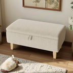 Storage Ottoman with Wood, Linen Footstool Hidden Compartment Padded Seat - product gallery image 14