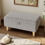 Storage Ottoman with Wood, Linen Footstool Hidden Compartment Padded Seat - product gallery image 16