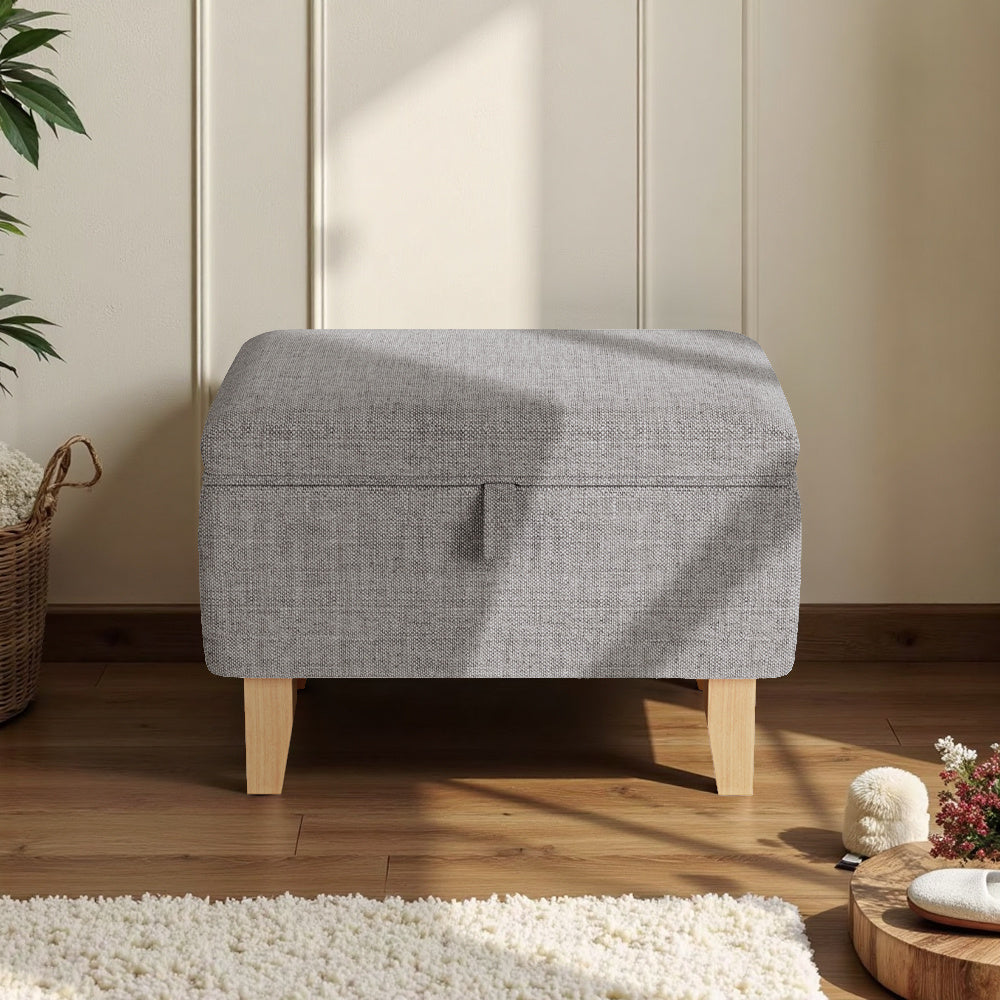 Storage Ottoman with Wood, Linen Footstool Hidden Compartment Padded Seat - product gallery image 6