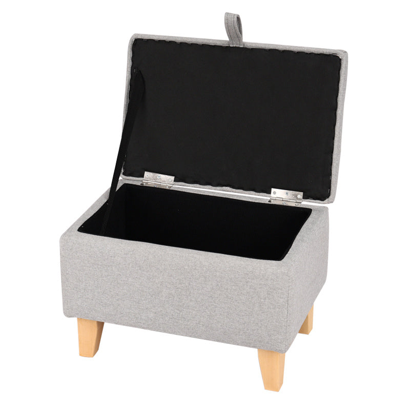 Storage Ottoman with Wood, Linen Footstool Hidden Compartment Padded Seat - product gallery image 9