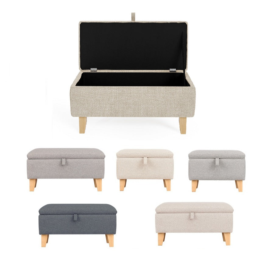 Storage Ottoman with Wood, Linen Footstool Hidden Compartment Padded Seat - Light Grey, 49x33x35cm option