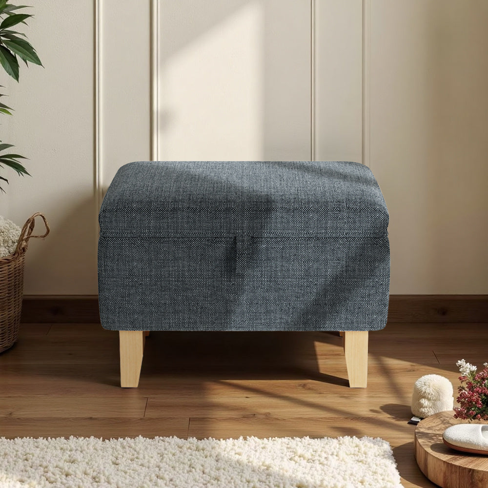 Storage Ottoman with Wood, Linen Footstool Hidden Compartment Padded Seat