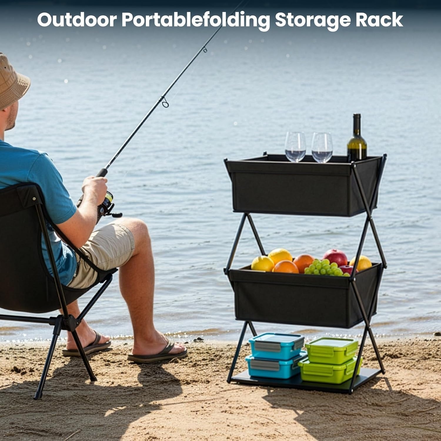 Storage Rack with Foldable, Water-Resistant, Metal - product gallery image 2