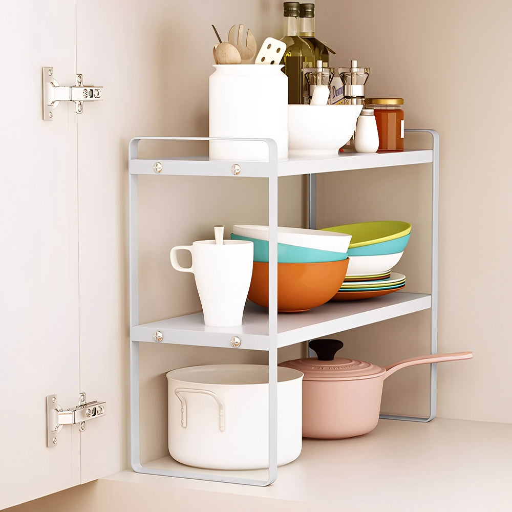 Storage Rack with Metal, Multi-Tier Mug Shelves Desks, Black/White/Natu - product gallery image 12