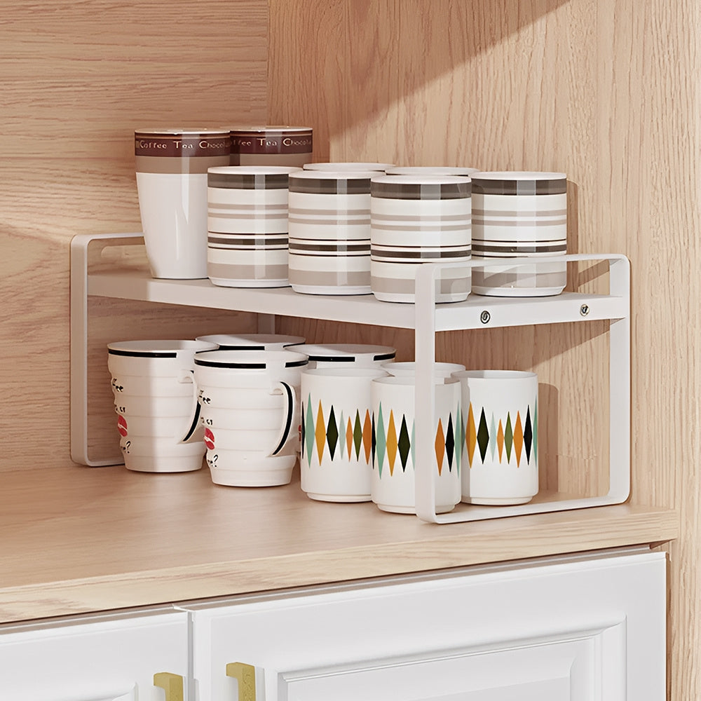 Storage Rack with Metal, Multi-Tier Mug Shelves Desks, Black/White/Natu - product gallery image 17