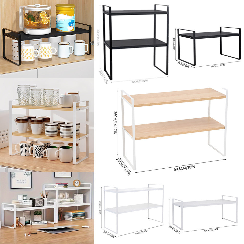 Storage Rack with Metal, Multi-Tier Mug Shelves Desks, Black/White/Natu - product gallery image 2