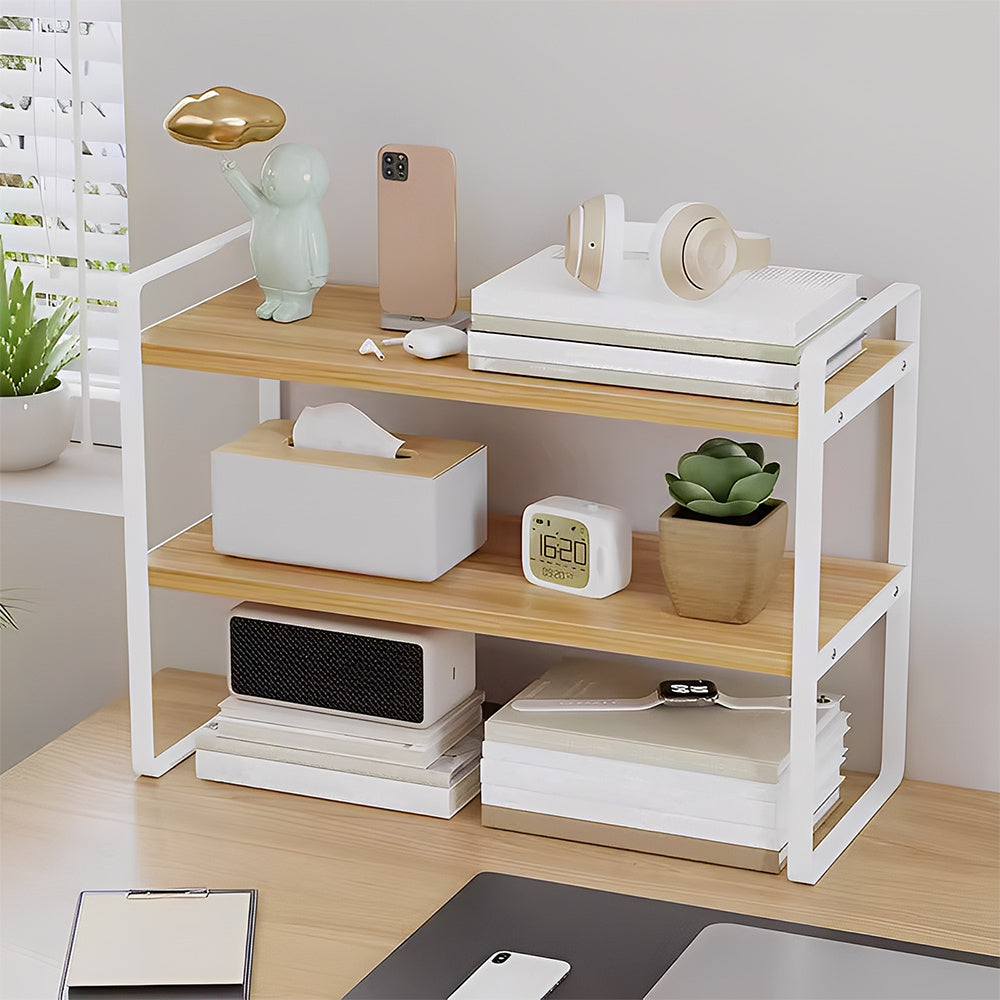 Storage Rack with Metal, Multi-Tier Mug Shelves Desks, Black/White/Natu - product gallery image 20