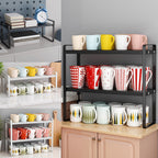 Storage Rack with Metal, Multi-Tier Mug Shelves Desks, Black/White/Natu - product gallery image 6