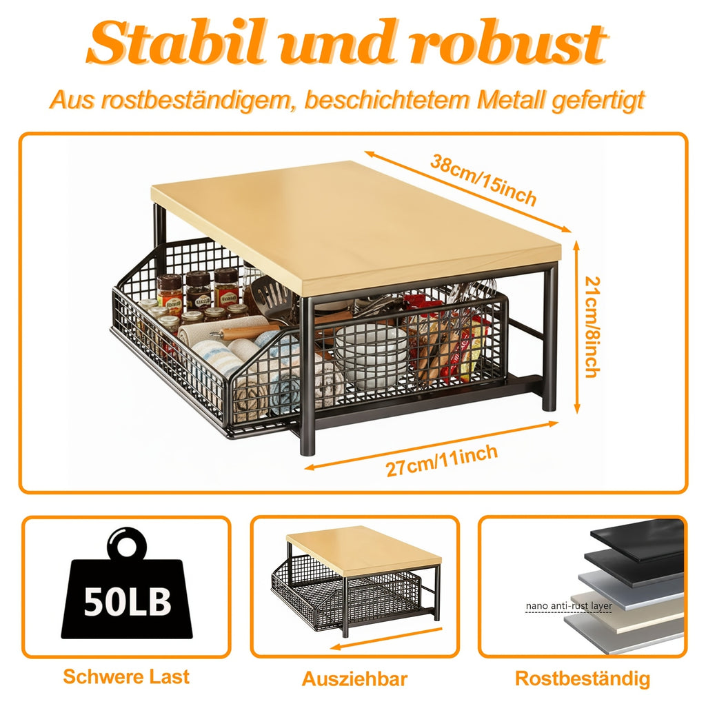 Storage Rack with Pull-Out, Metal, 1pc, Two-Tier Kitchen Countertop Organiser Drawers - product gallery image 3