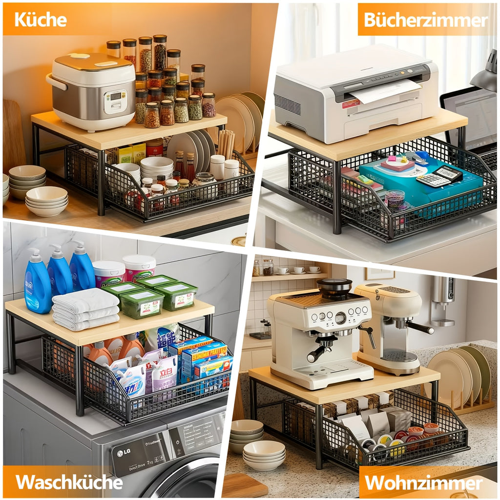 Storage Rack with Pull-Out, Metal, 1pc, Two-Tier Kitchen Countertop Organiser Drawers - product gallery image 4