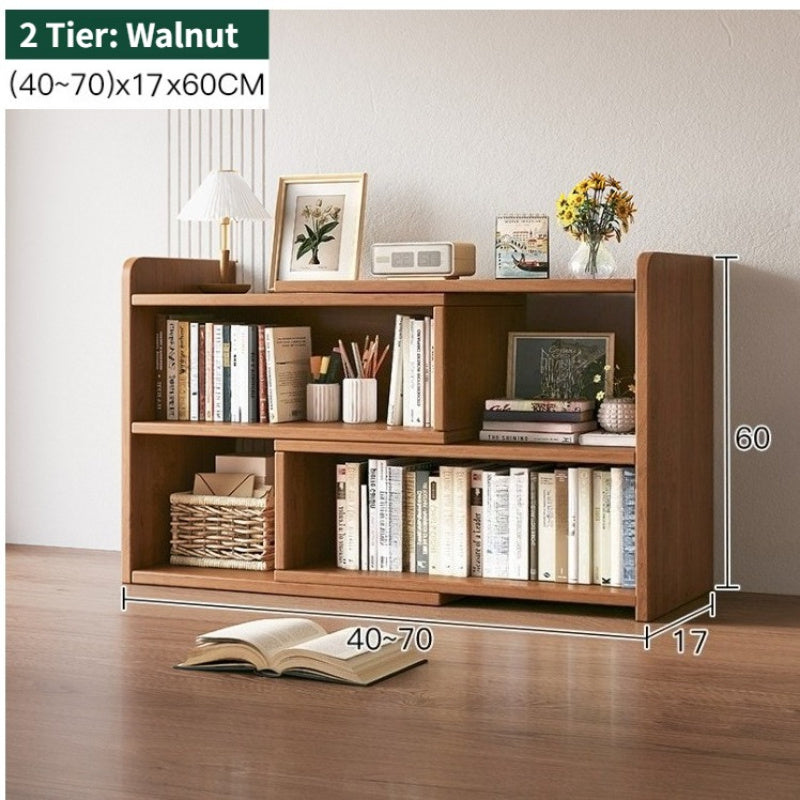 Storage Rack with Space-Saving, Expandable Desktop Bookshelf Tier Adjustable - Walnut Color, 2 Tier, 40-70*17*60cm option