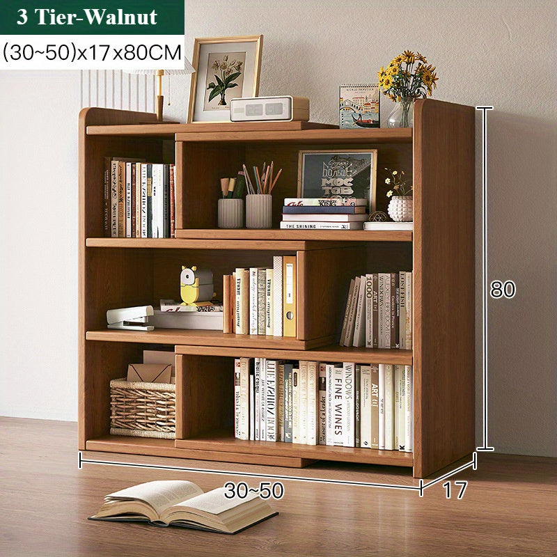 Storage Rack with Space-Saving, Expandable Desktop Bookshelf Tier Adjustable - Walnut Color, 3 Tier, 30-50*17*80cm option