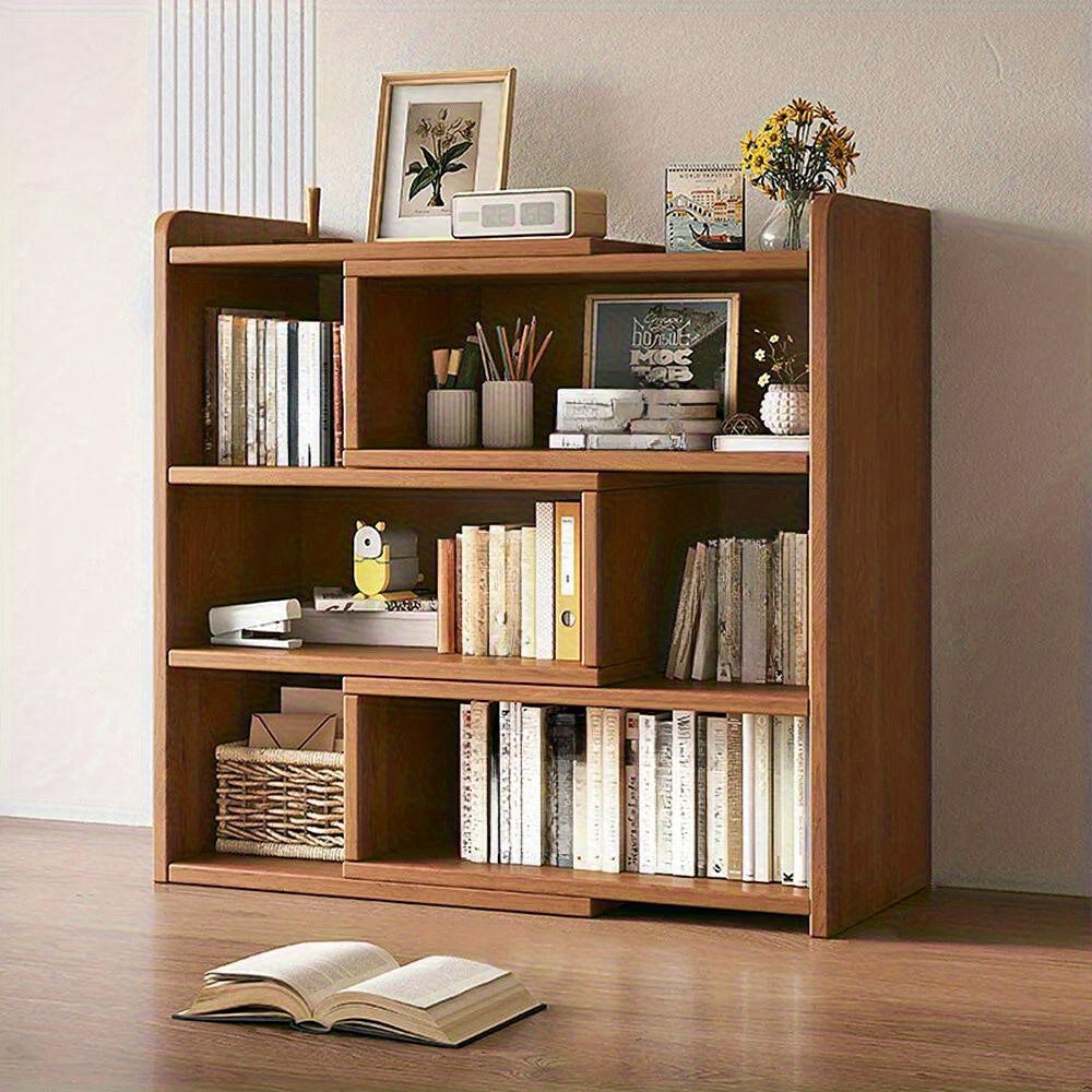 Storage Rack with Space-Saving, Expandable Desktop Bookshelf Tier Adjustable - Walnut Color, 3 Tier, 40-70*17*80cm option