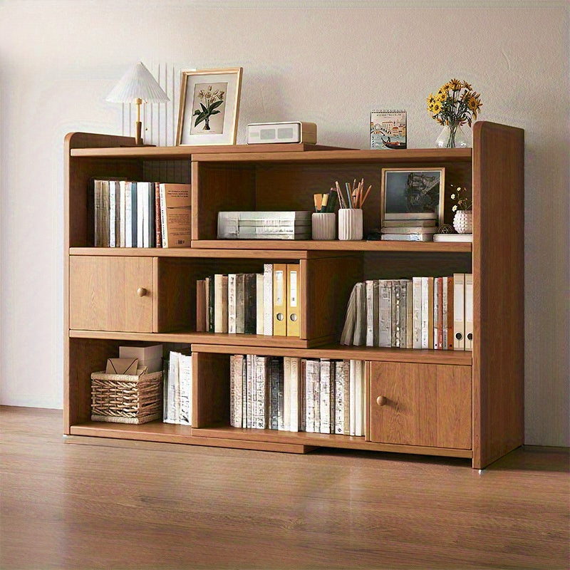 Storage Rack with Space-Saving, Expandable Desktop Bookshelf Tier Adjustable - Walnut Color, 3 Tier with Door, 60-110*17*80cm option