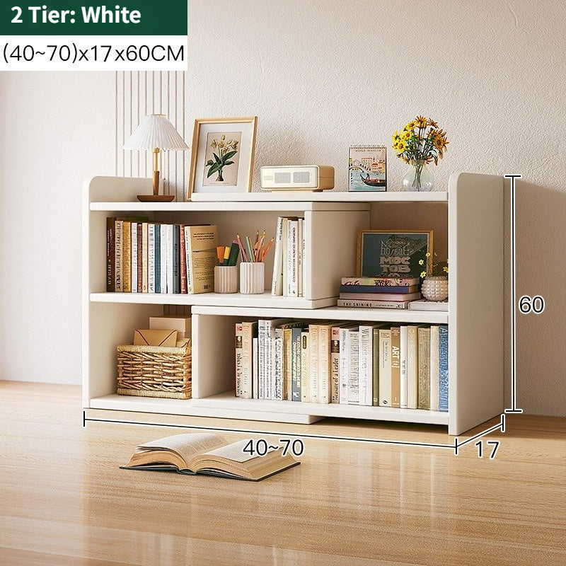 Storage Rack with Space-Saving, Expandable Desktop Bookshelf Tier Adjustable - White, 2 Tier, 40-70*17*60cm option