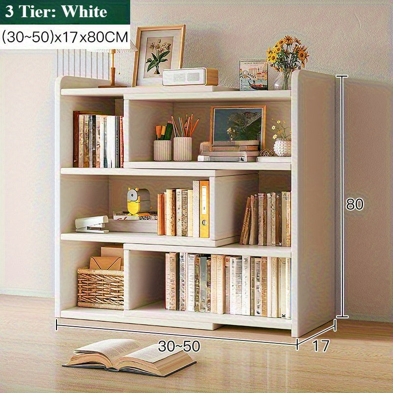 Storage Rack with Space-Saving, Expandable Desktop Bookshelf Tier Adjustable - White, 3 Tier, 30-50*17*80cm option