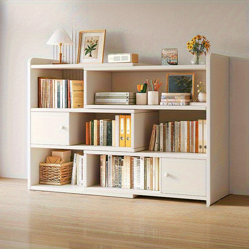 Storage Rack with Space-Saving, Expandable Desktop Bookshelf Tier Adjustable - White, 3 Tier with Door, 60-110*17*80cm option