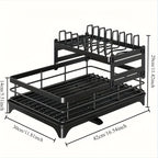 Storage Rack with Space-Saving, Large Capacity 2-Tier Bowl Plate - Black - 3 option