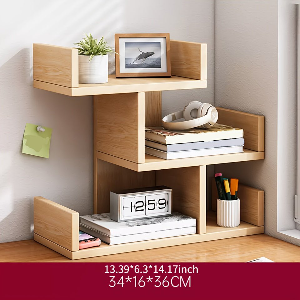 Storage Rack with Space-Saving, Wood, Simple, Wooden Desktop Bookshelf Layered Artistic - product gallery image 7