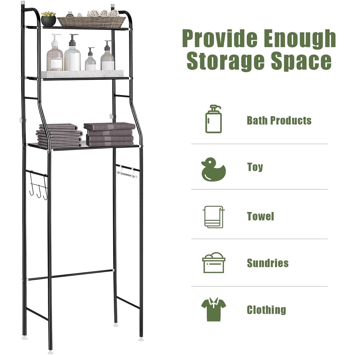 Storage Rack with Tier Over Toilet Bathroom Laundry Washing - product gallery image 3