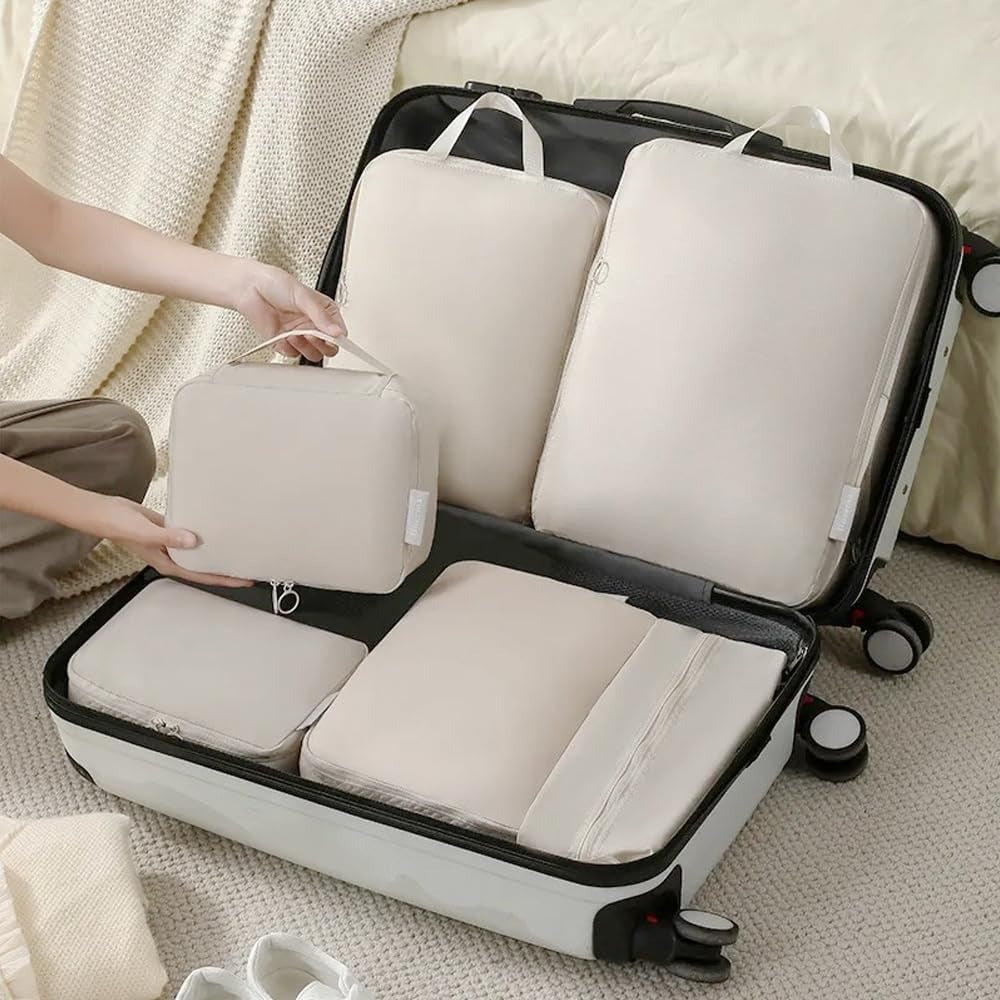 Suitcase with 6 Piece Packing Cubes Luggage Travel Organiser