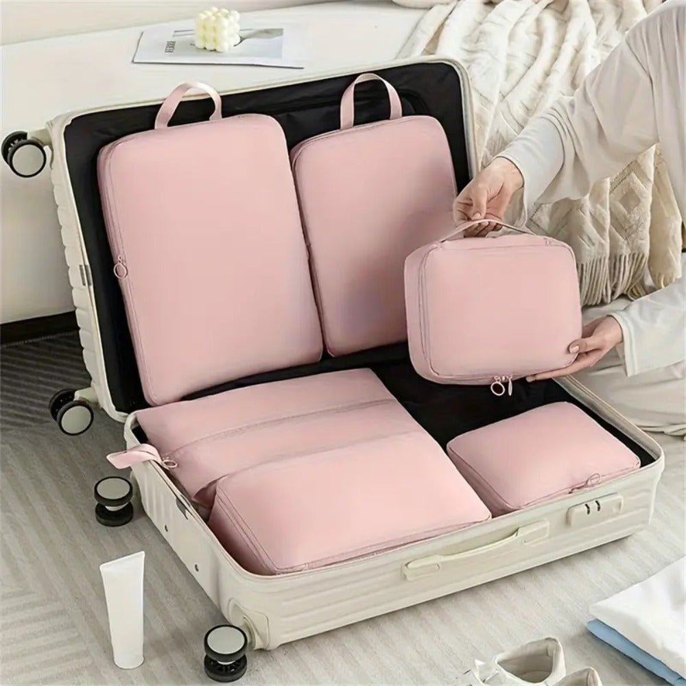Suitcase with 6 Piece Packing Cubes Luggage Travel Organiser - Pink option