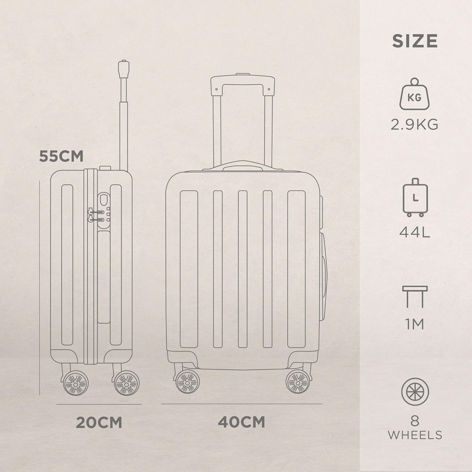 Suitcase with Spinner Wheels, Telescopic Handle, Wheels, 55cm - product gallery image 13