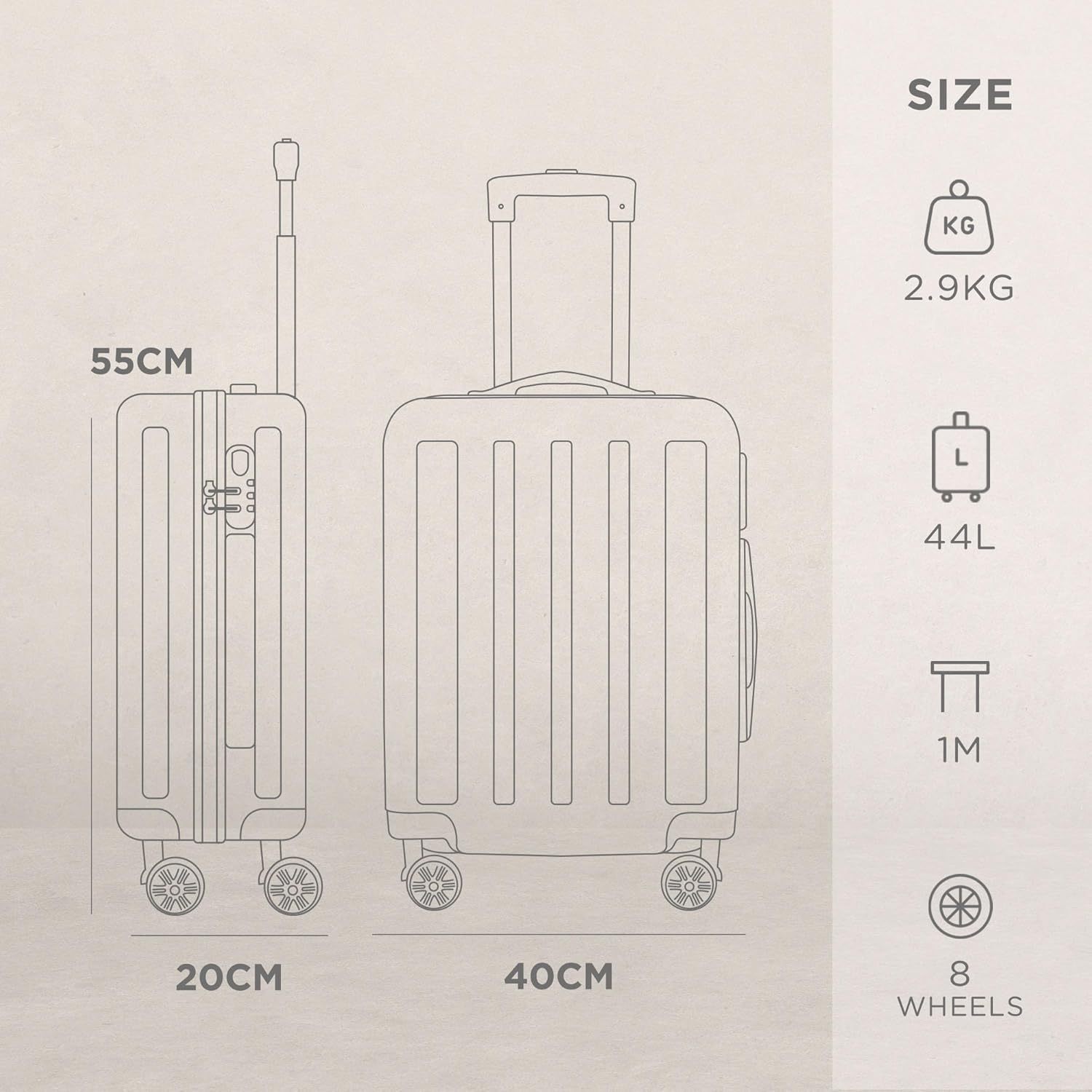 Suitcase with Spinner Wheels, Telescopic Handle, Wheels, 55cm - product gallery image 2