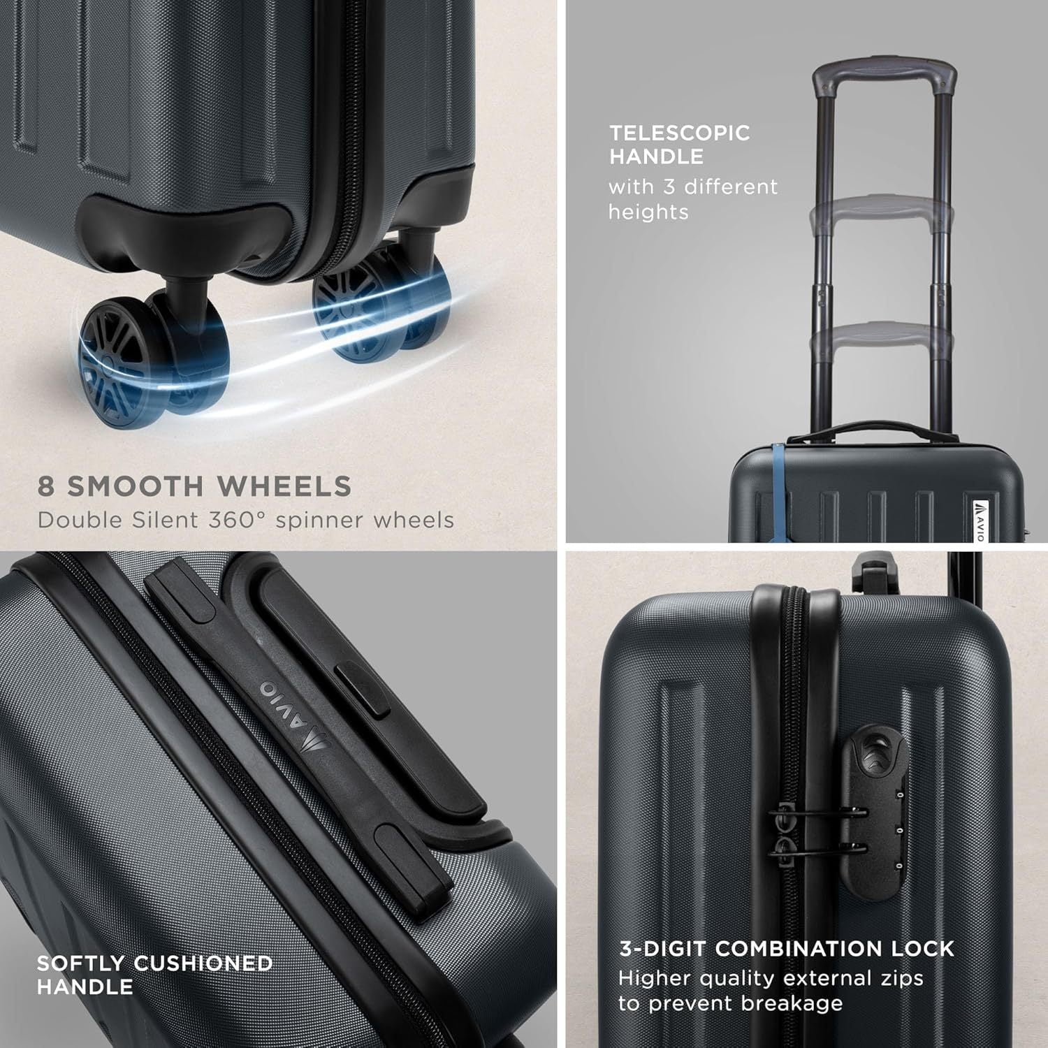Suitcase with Spinner Wheels, Telescopic Handle, Wheels, 55cm - product gallery image 3
