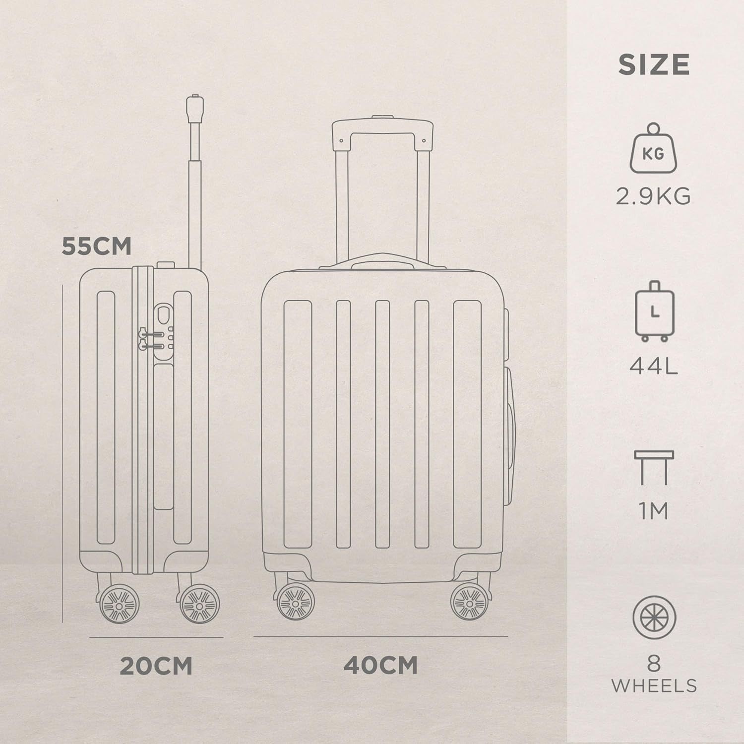Suitcase with Spinner Wheels, Telescopic Handle, Wheels, 55cm - product gallery image 9