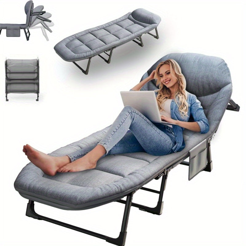 Sun Lounger with Foldable, 300kg, Cotton, 200x65cm Adjustable Folding Camping Bed - product gallery image 2