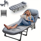 Sun Lounger with Foldable, 300kg, Cotton, 200x65cm Adjustable Folding Camping Bed - product gallery image 2