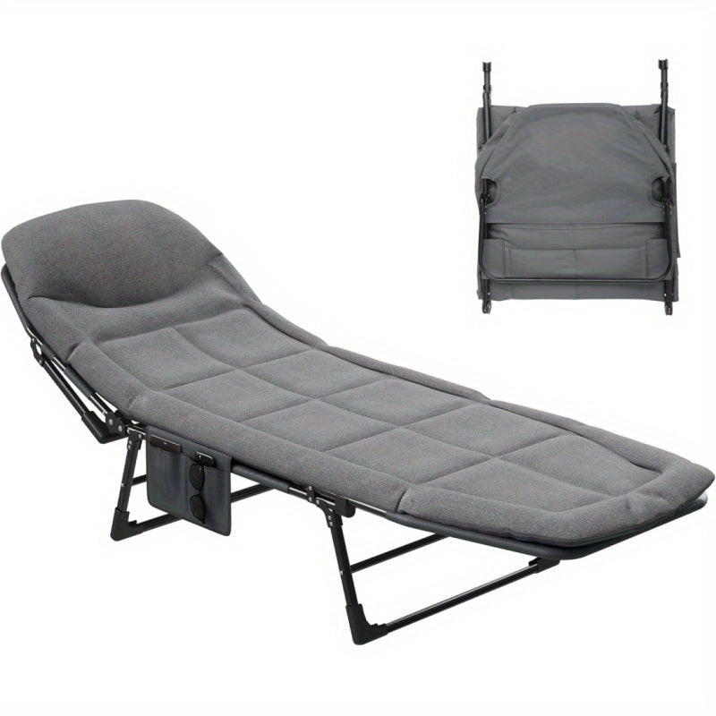 Sun Lounger with Foldable, 300kg, Cotton, 200x65cm Adjustable Folding Camping Bed