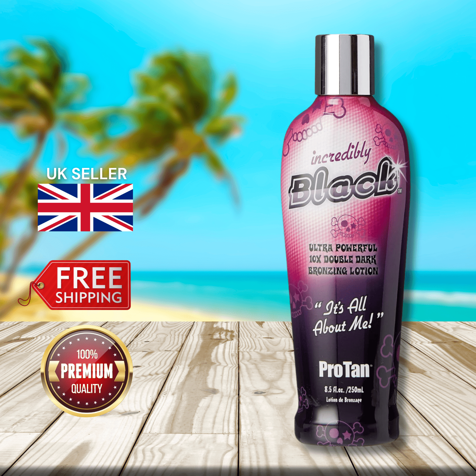 Sunbed Tanning Lotion with 250ml, Pro Tan Incredibly Black Ultra-Dark Bronzer