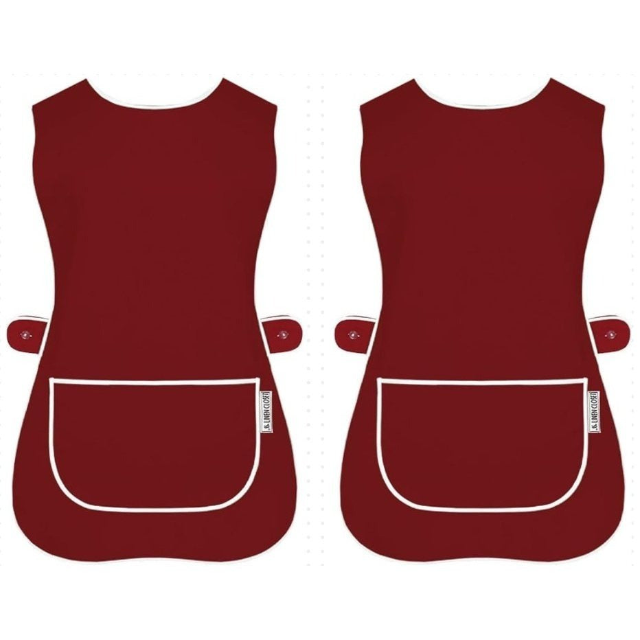 Tabard Apron 2-Pack with Button-Side 2-Pack Solid Check Options - Burgundy, S option