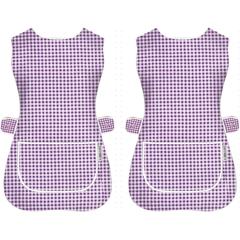 Tabard Apron 2-Pack with Button-Side 2-Pack Solid Check Options - Purple check, L option