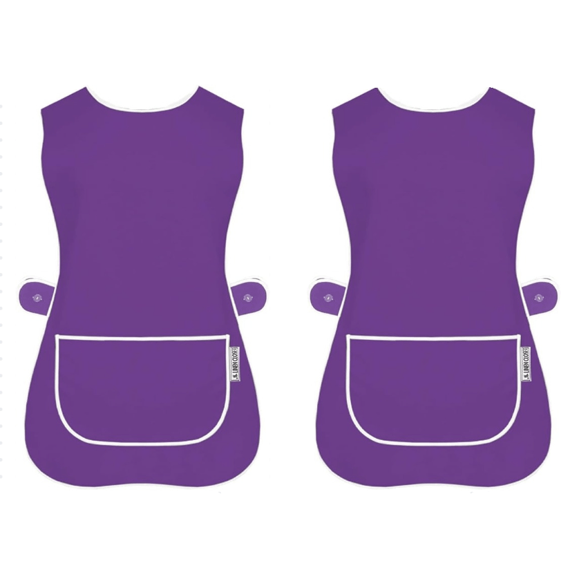 Tabard Apron 2-Pack with Button-Side 2-Pack Solid Check Options - Purple, S option