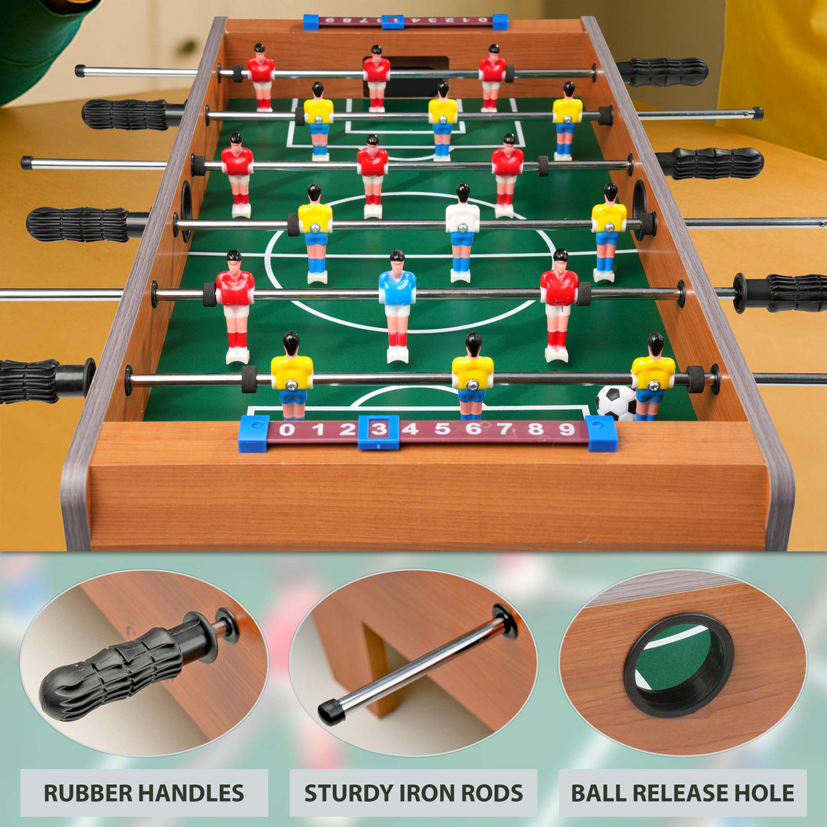Tabletop Football Game with 70cm, Wood, Foosball Table Wooden Compact Table Top - product gallery image 3