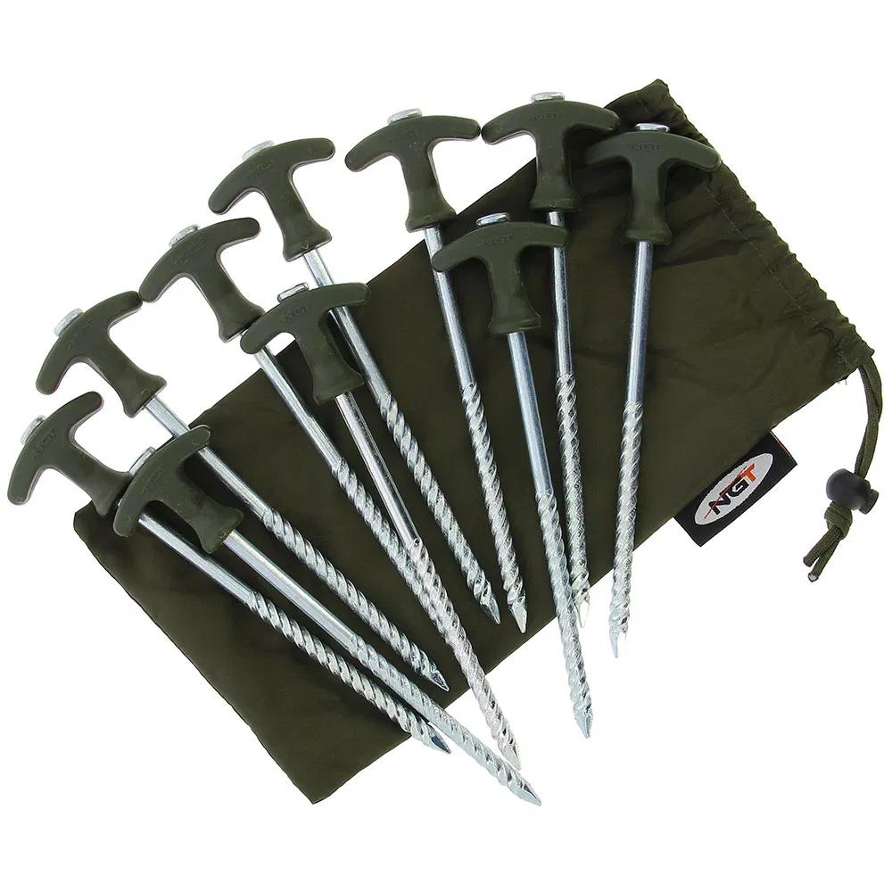 Tent Peg with 20cm, 10 Pack, FO-BIVVYPEGS, T-Handle Bivvy Pegs Carry Bag
