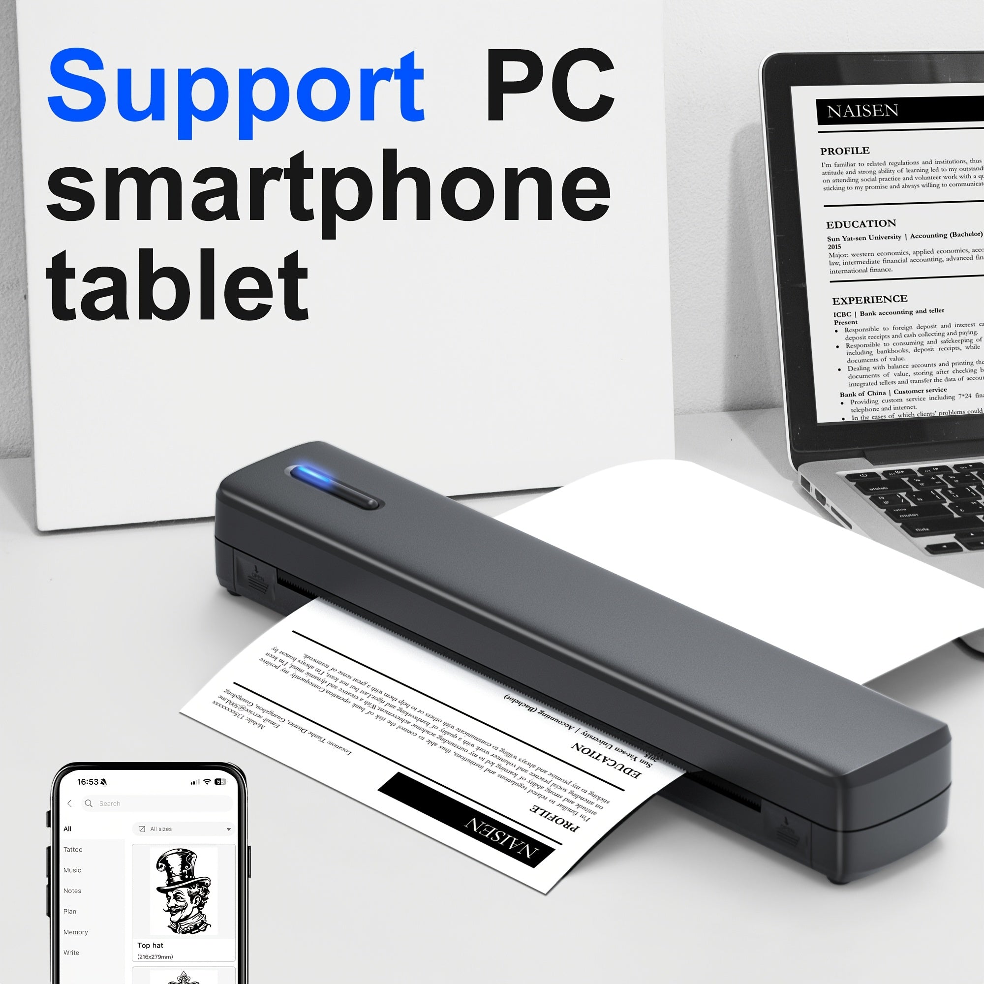 Thermal Printer D810B Portable A4 Options for home and travel devices - Black option