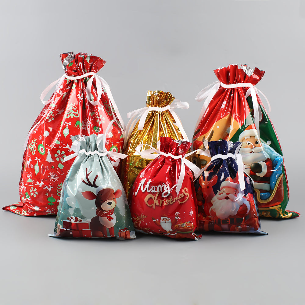 Ties) Reusable Christmas Gift Bag with 18pcs Bags Ropes Cute Snowman, Reindeer - product gallery image 2
