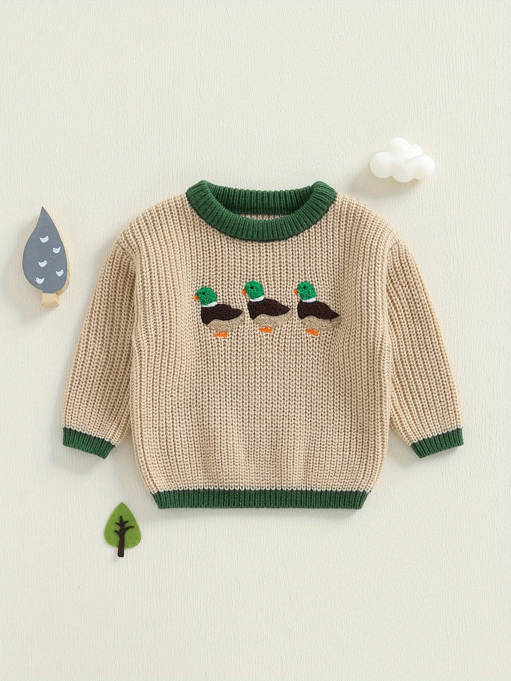 Toddler Top with Machine-Washable, Duck Embroidery Sweatshirt Boys Girls Long